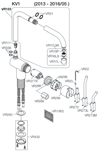 Vola VR132. Complete spout for KV1 1996-2012